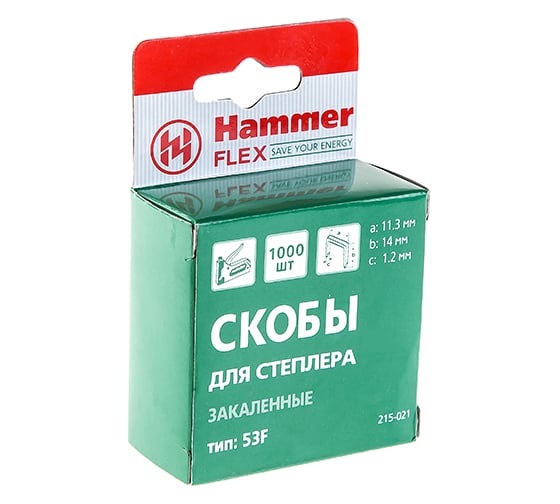 Скобы закаленные Flex 215-012 (1000 шт; 14х11.3х1.2 мм; тип 53F) для степлера HAMMER 163583
