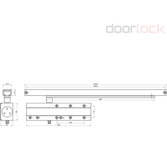 Доводчик Doorlock DL340S/N BC HO EN1-4 со скользящей тягой серебристый 75578