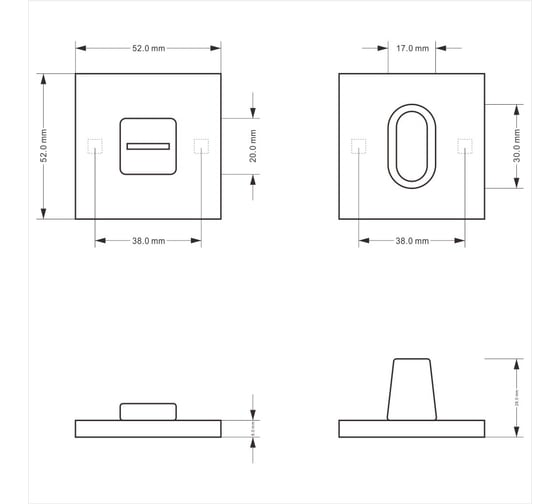 Поворотная кнопка Doorlock DL TK06/S/WC Slim Black черная, квадратная розетка, шток 6мм 73268