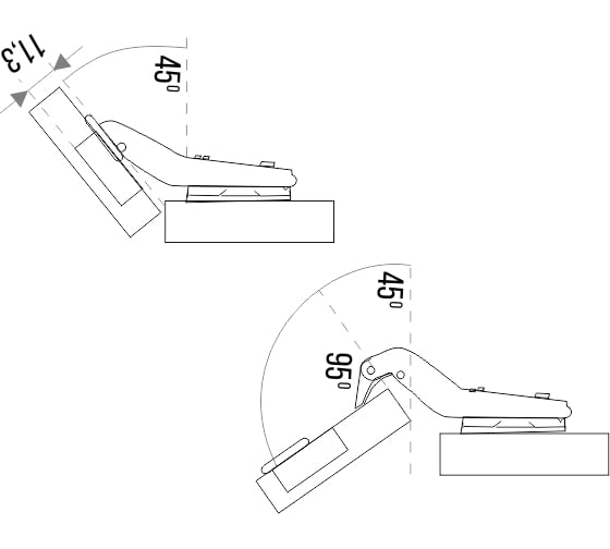Петля мебельная Trodos для угловых дверей 45 SLIDE-ON 66гр, 2шт 314005-3