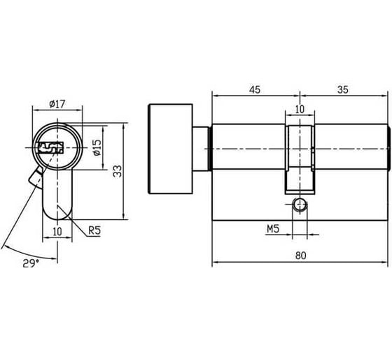 Цилиндр Doorlock V K2300Z N серия Variant, никелированный, 35xK45мм, кл/пов. кнопка, 5 перф.ключей 79034