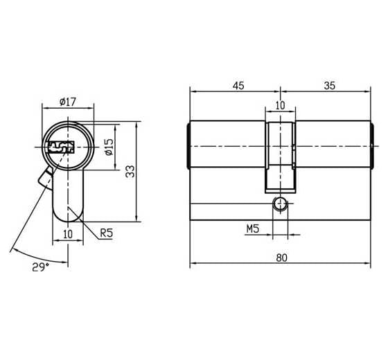 Цилиндр Doorlock V 2300Z N серия Variant, никелированный, 35x45мм, 5 перф.ключей 79022
