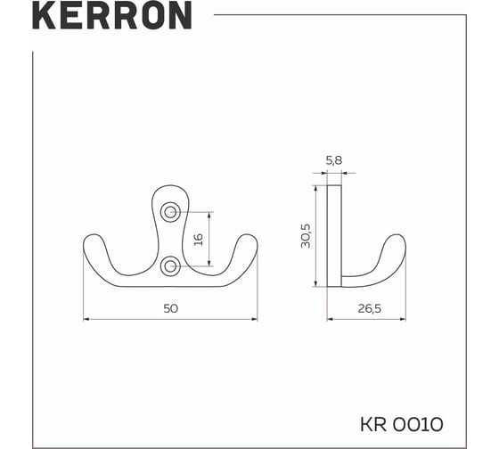 Мебельный крючок KERRON Д55 Ш30 В30, хром KR 0010