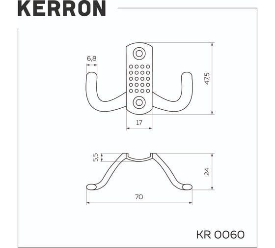 Мебельный крючок KERRON Д67 Ш47 В24, матовый хром KR 0060 SC