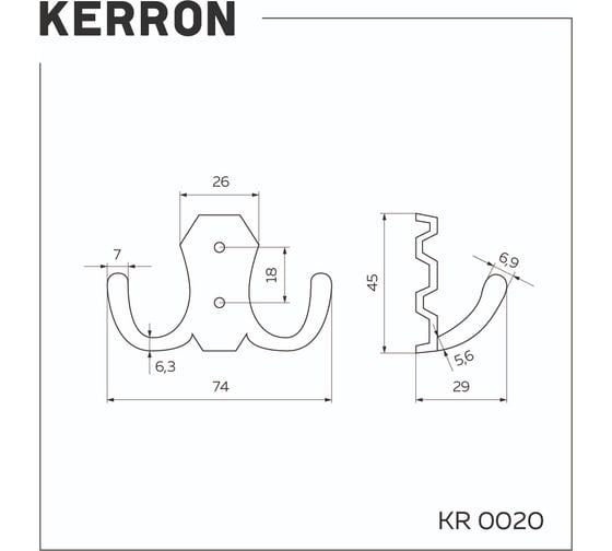 Мебельный крючок KERRON Д82 Ш45 В26, античная бронза KR 0020 AB