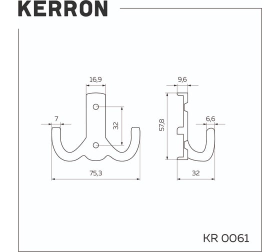 Мебельный крючок KERRON Д77 Ш60 В32, хром KR 0061