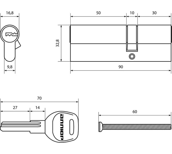 Цилиндровый механизм Аллюр HD F 90-5К BP 35x55, латунь, перф. ключ 16253