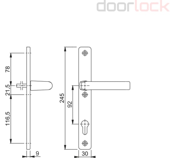Гарнитур профиль на накладке Doorlock PH92/30 RAL9006 серебр. межосевое расст. 92мм 05477