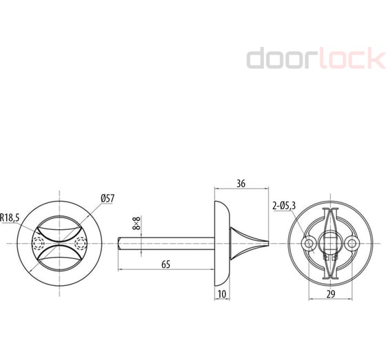 Поворотная кнопка Doorlock DL TK07/8/65/P SN матовый никель для задвижек, шпиндель 8x65 мм 73377