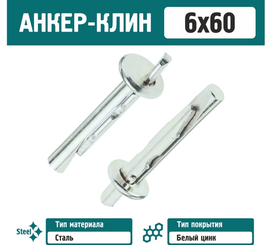 Анкер-клин Rizzel 6x60 белый цинк, 100 шт. 438781