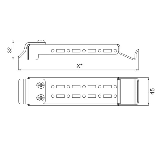 Монтажная шина Elbox 25x45 для шкафов глубиной 250 мм EMW-RM-25.45.250
