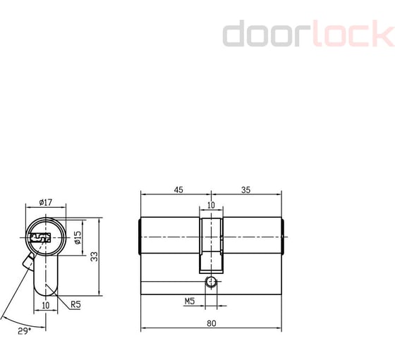 Цилиндр Doorlock DL Standard 35x45 мм, PN матовый никель, 3 ключа 72034