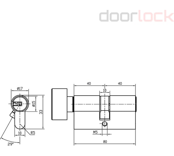 Цилиндр Doorlock DL Standard 40xK40 мм, PN матовый никель, с поворотной кнопкой, 3 ключа 72041