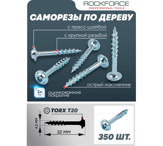 Саморезы Rockforce 4.2x32 мм (350 шт) RF-PEX-16882906-32(58925)