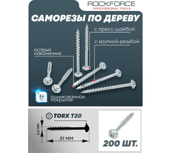 Саморезы Rockforce 4.2x51 мм (200 шт) RF-PEX-16882906-51(58927)