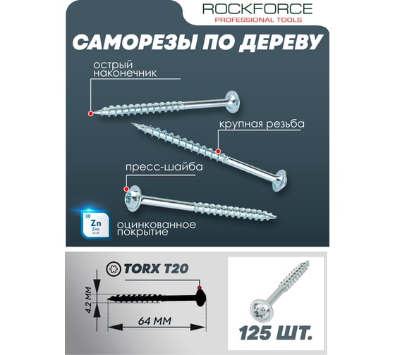 Саморезы Rockforce 4.2x64 мм (125 шт) RF-PEX-16882906-64(58928)