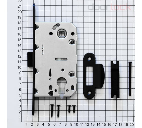 Корпус замка Doorlock V 431/С/50/85/18/Black, черный, под цилиндр, бэксет 50 мм, межосевое расстояние 85 мм, фронтальная планка шириной 18 мм 79122