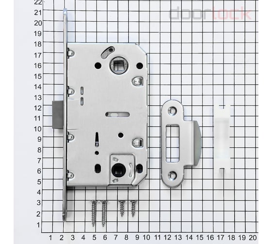 Корпус замка Doorlock V 432/WC/50/96/18/SCr, матовый хром, WC, бэксет 50 мм, межосевое расстояние 96 мм, фронтальная планка шириной 18 мм 79121
