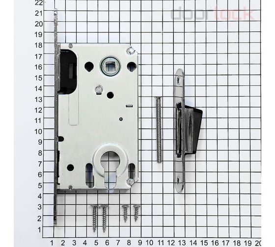 Корпус замка с магнитной защелкой Doorlock DL441M/С/50/85/18/SN, матовый никель, под цилиндр, бэксет 50 мм, межосевое расстояние 85 мм 75303