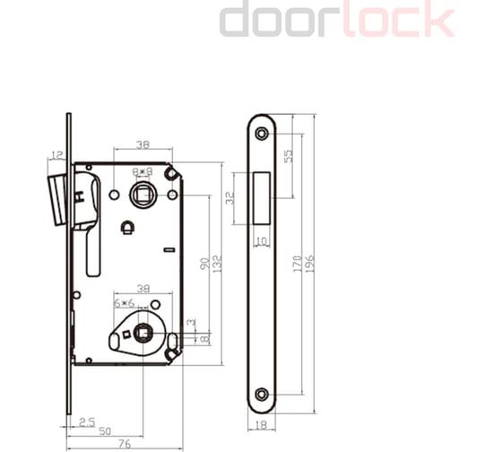 Корпус замка с магнитной защелкой Doorlock DL442M/WC/50/90/18/SN, матовый никель, WC, бэксет 50 мм, межосевое расстояние 90 мм 75304