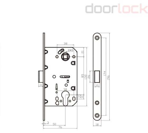 Корпус замка с магнитной защелкой Doorlock DL451M/С/50/85/18/SCr, матовый хром, под цилиндр, бэксет 50 мм, межосевое расстояние 85 мм 75290