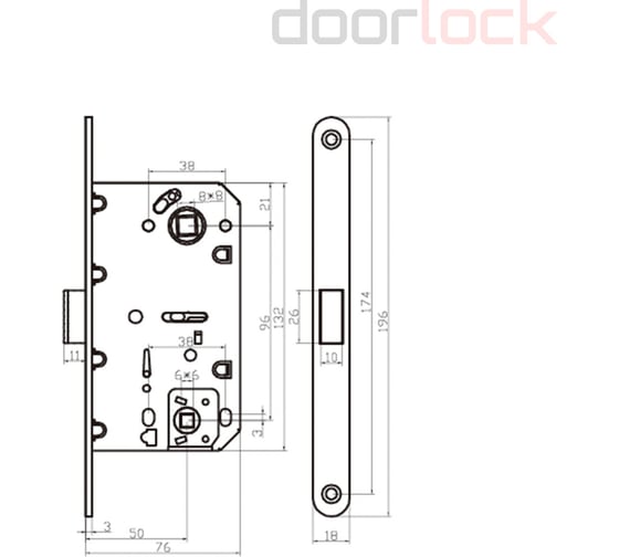 Корпус замка с магнитной защелкой Doorlock DL452M/WC/50/96/18/Black, черный, WC, бэксет 50 мм, межосевое расстояние 96 мм 75293