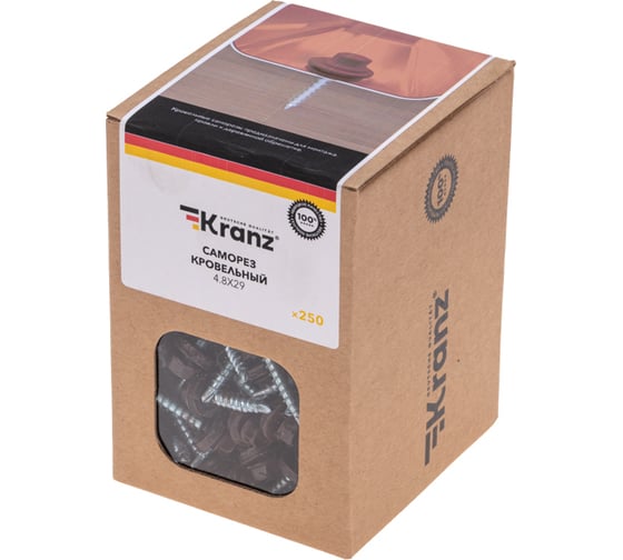 Кровельный саморез KRANZ 4,8x29мм, окрашенный RAL 8017, 250 шт. 1202-4829-3