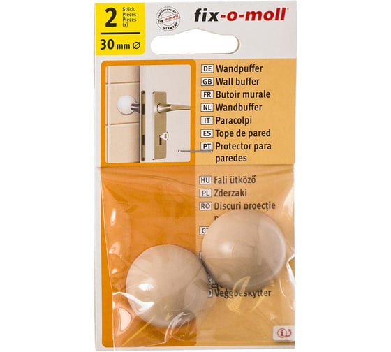 Настенный самоклеящийся стопор для двери Стройбат fix-o-moll 30 мм, бежевый, 2 шт. 246800