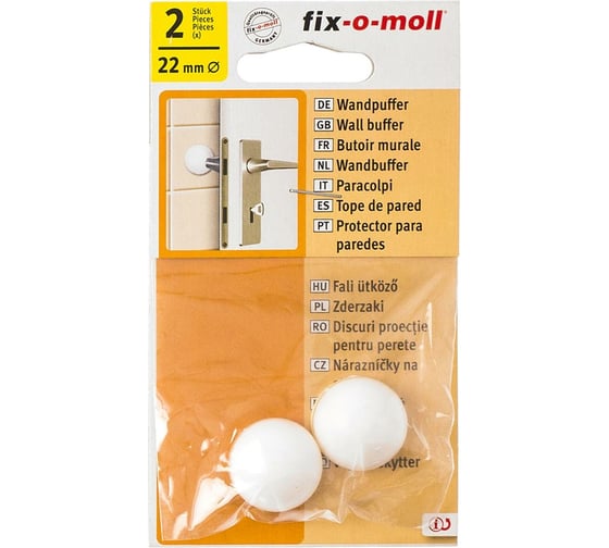 Самоклеящийся настенный стопор для двери Стройбат fix-o-moll 22 мм, белый, 2 шт. 246850