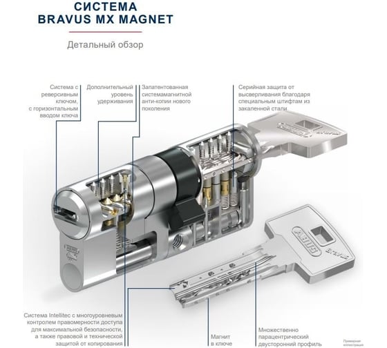 Механизм цилиндровый ABUS BRAVUS 3500 MAGNET 135(45x90), ключ/ключ, MX PRO NI (5 key) 11002362