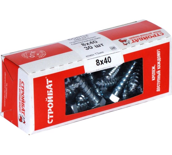 Сантехнический болт Стройбат DIN 571 8x 40 белый цинк 30 шт 009781