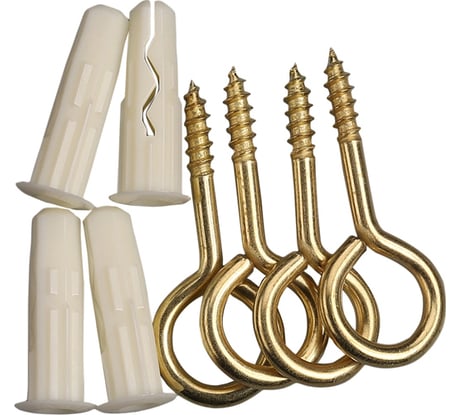 Петля-шуруп ЕВРОПАРТНЕР латунир. L25 x d4,1 x O10 в компл. c дюбелем MULTI 6x25 4 шт. MP 308 17