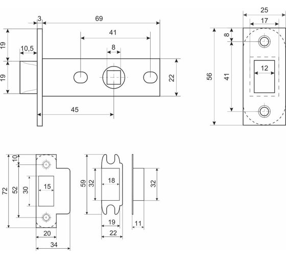 Комплект ручка и защелка Аллюр АРТ "ВЕНСАН" BL+L45-8 BL (26150/S45) матовый черный 15198