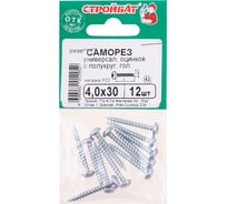 Универсальные саморезы пкр. Стройбат 4,0x30 белый цинк 12 шт 064401