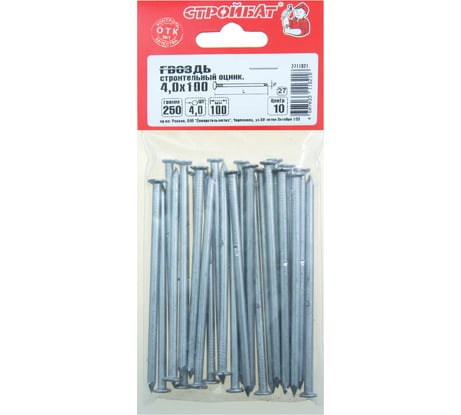 Строительные гвозди Стройбат 4,0x100 белый цинк 0,25 кг 063721