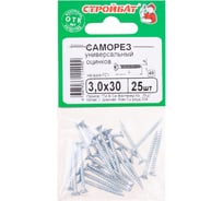 Универсальные саморезы Стройбат 3,0x30 белый цинк 25 шт 013901