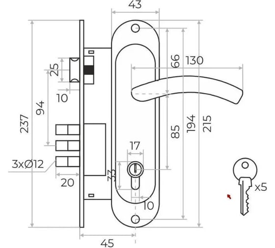 Замок врезной MARLOK 85/ 76-ЦМ60 межосевое 85 мм (Тип 1) СР (хром) 013504