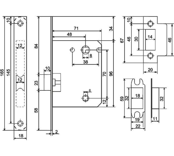 Комплект ручка и защелка с фиксацией Аллюр АРТ "ВЕНСАН" BL+L7050S BL+BK-S1 BL (26150/S7050) матовый черный 15201