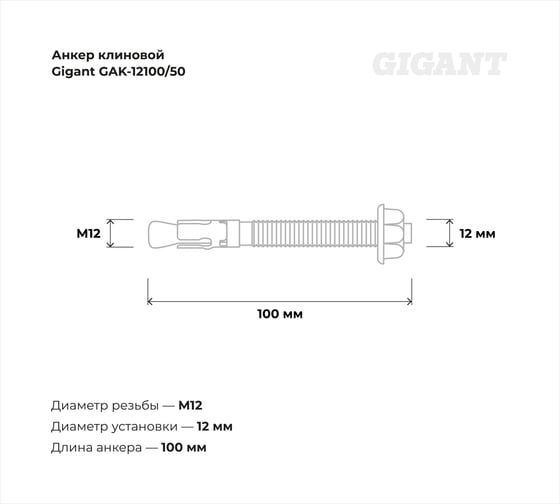 Клиновой анкер Gigant 12x100 50шт GAK-12100/50