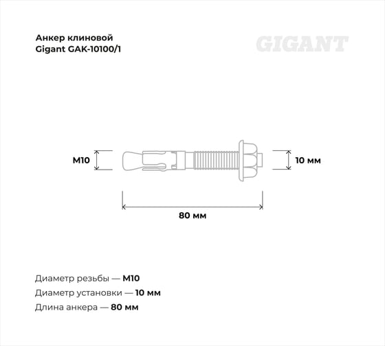 Клиновой анкер Gigant 10x80 1 шт GAK-10100/1