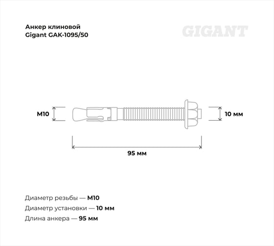 Клиновой анкер Gigant 10x95 50 шт GAK-1095/50