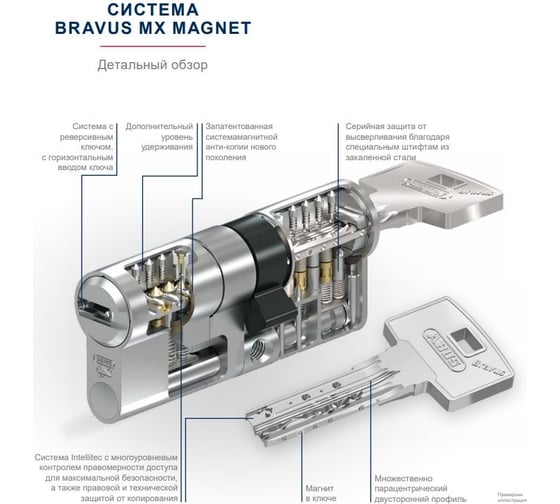 Механизм цилиндровый ABUS BRAVUS 3500 MAGNET 125(50x75В), ключ/вертушка, MX PROCAP PRO NI (5 key) 11003568