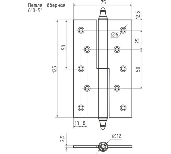 Петля НОРА-М 610-5" AВ брон.покр. правая 2,5 мм №2 10618