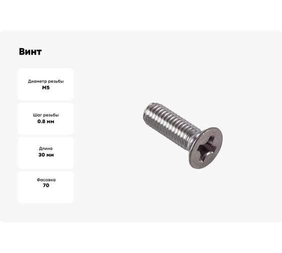 Винт с потайной головкой МЕТАЛЛСЕРВИС M5x30 мм, DIN 965, цинк, 70 шт. МС 1270144