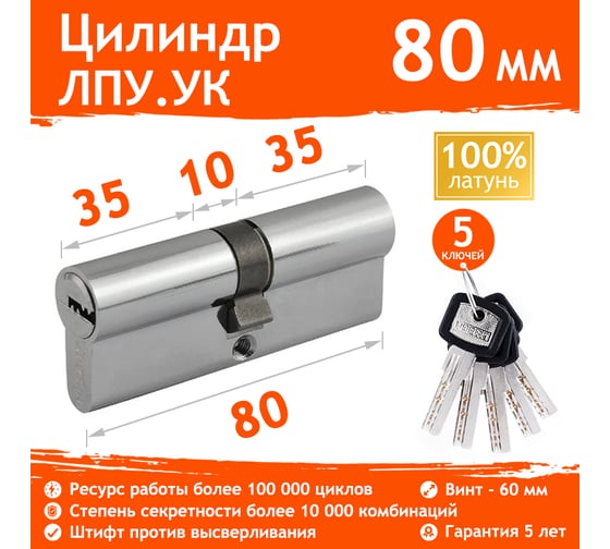 Цилиндровый механизм НОРА-М ЛПУ.УК-80 40-40 хром Х 14863