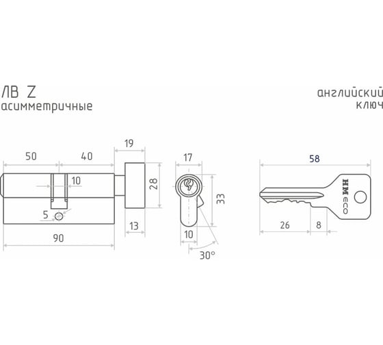 Цилиндровый механизм НОРА-М ЕСО Z ЛВ-90 50-40 хром Х 16099