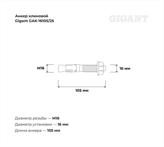 Анкер клиновой 16x105 25 шт Gigant GAK-16105/25