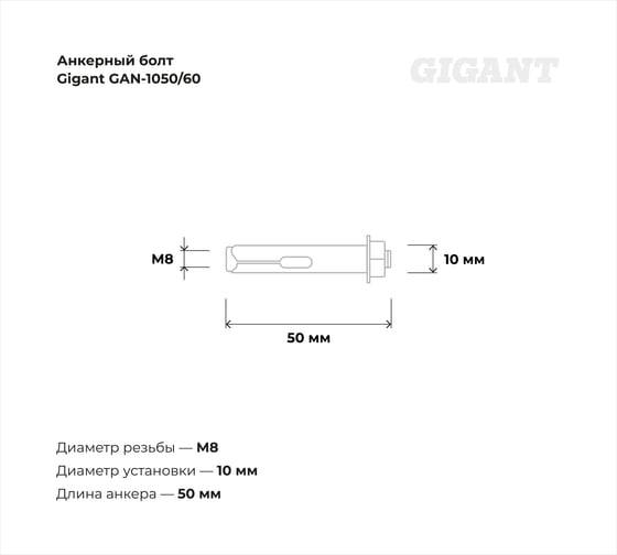 Анкерный болт с гайкой 10x50 60 шт Gigant GAN-1050/60