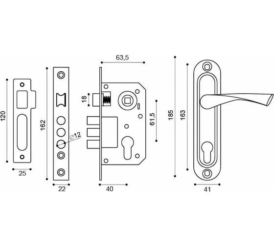 Врезной цилиндровый замок PUNTO KIT P15 4061/3 CRONA SN матовый никель 41721