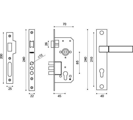 Врезной цилиндровый замок PUNTO KIT P90 4585/3 ORION SN/CP матовый никель/хром 41715